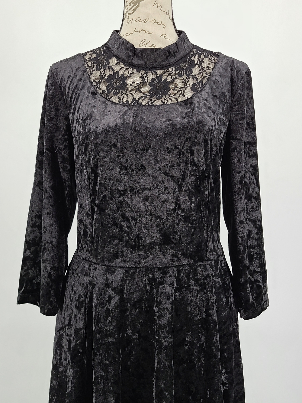 Unique Vintage's Orchid Bloom Black Velvet And Lace Dress Size 10